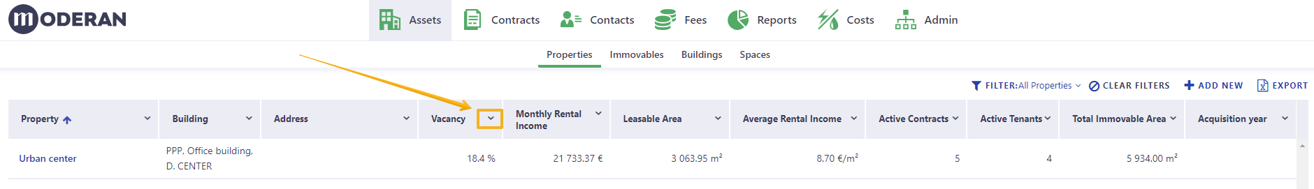 Select the arrow in the Column Header